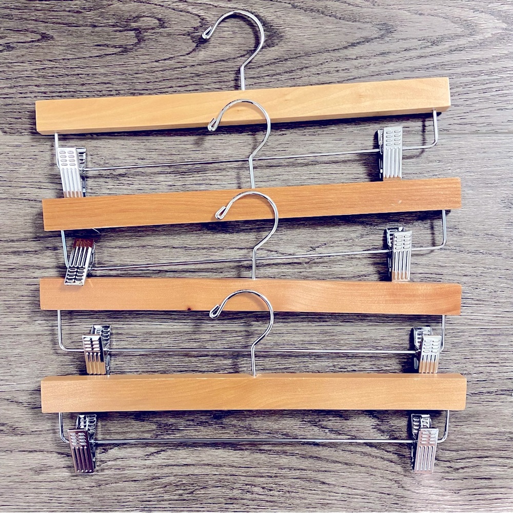 Set of 8 - Container Store Wooden Pant/Skirt Hanger Natural